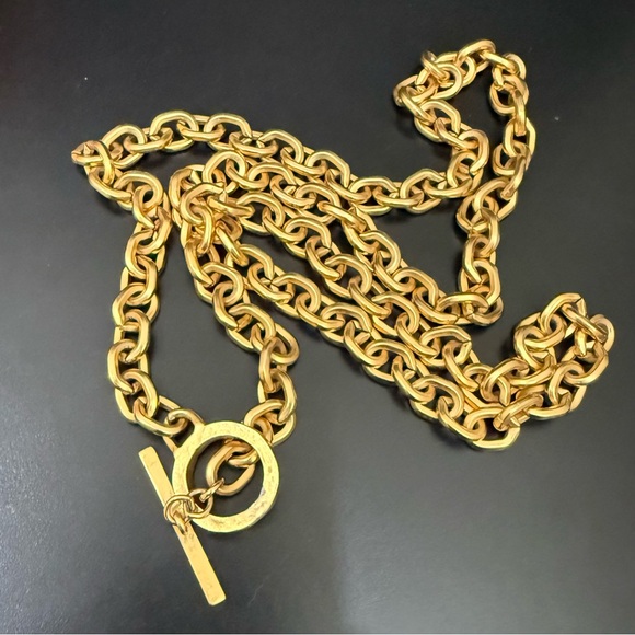 Vintage KARL LAGERFELD Gold-tone Chunky Chain Toggle Necklace 36” Long 144g. - Picture 8 of 15